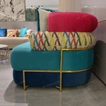 Creamy White & Teal Gradient Velvet Sofa Set with Monogram Jacquard Craftsmanship, Roller Armrests & Gold Stainless Steel Accents